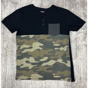 Carbon Shirt Mens Small Black Camo Shortsleeve Henley Casual